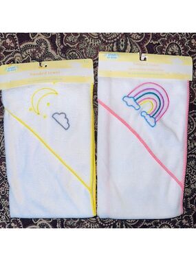 NIP Angel Of Mine Baby / Infant Hooded Towel Rainbow/Moon Design Bundle Of 2
